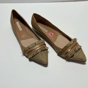 Pura Lopez beige ballet style flats - straw fringe accent -UK40 - Size 9
